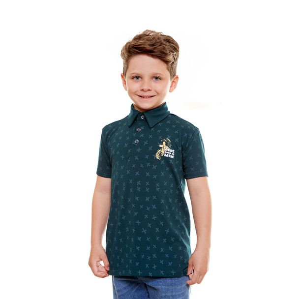 camiseta-gola-polo-infantil-deus-cuida-de-mim-verde-frente