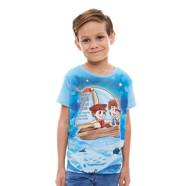 Camiseta Infantil Quando Jesus está no barco não importa o tamanho das ondas AK11256 Azul Claro 2