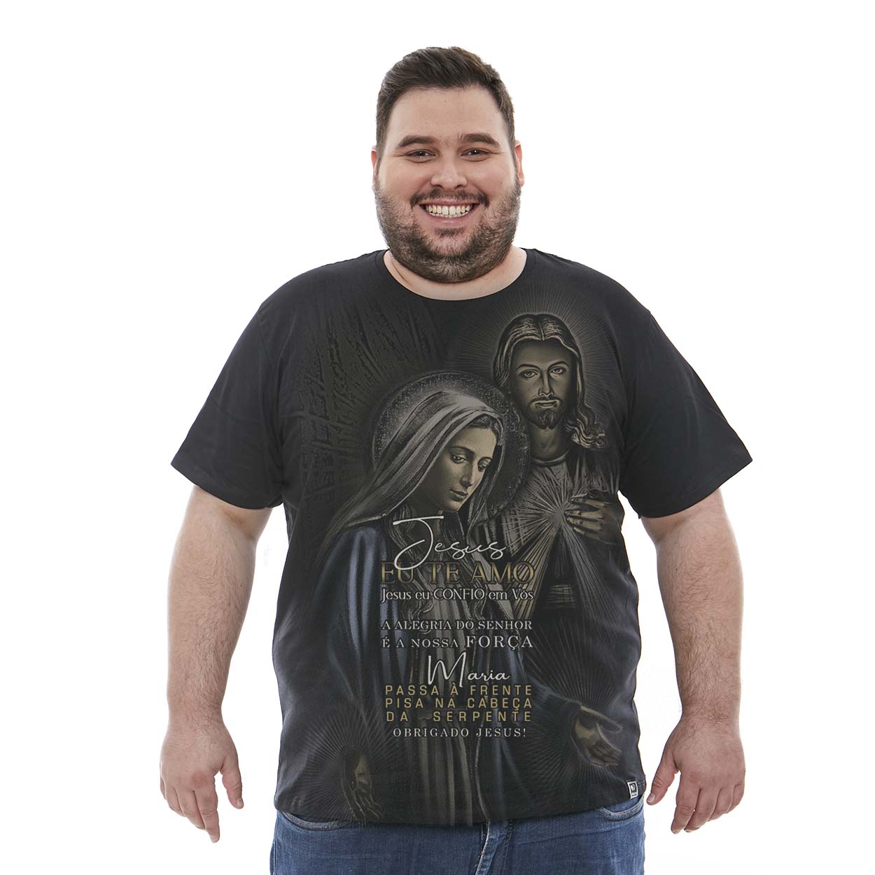 Camiseta Plus Size Jesus e Maria