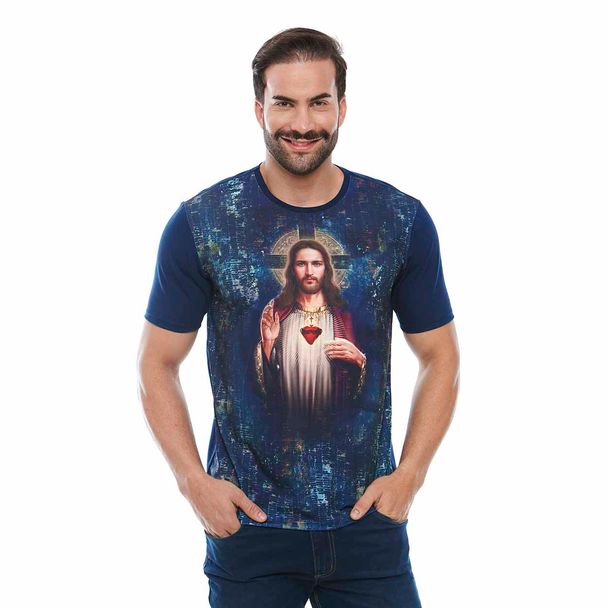 Camiseta Sagrado Coração De Jesus DV11580 Azul Marinho XG