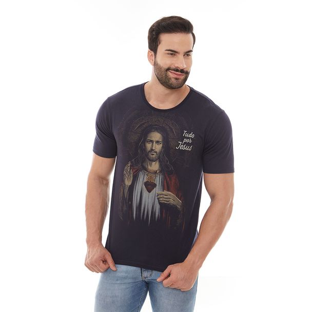 Camiseta Sagrado Coração de Jesus e Imaculado Coração de Maria DV12660 Azul Dark - P